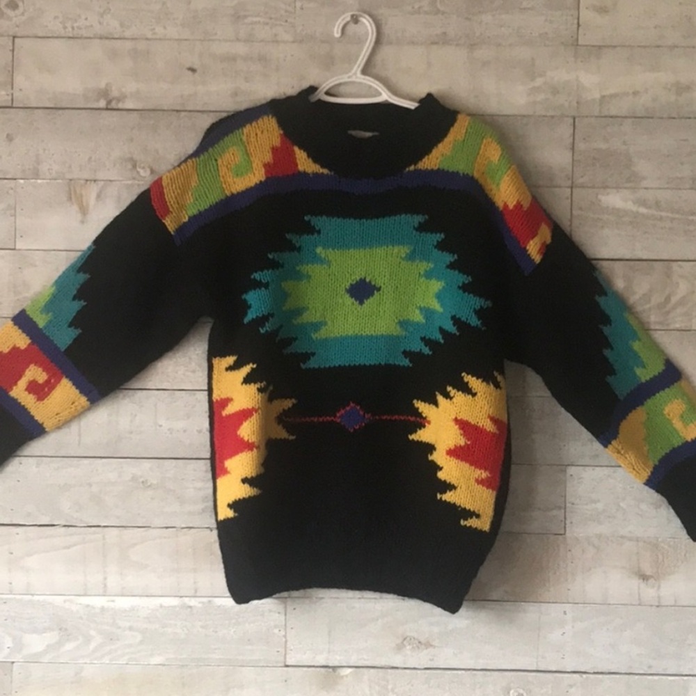 Abstract hand knit wool pullover